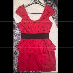 RED/BLK POLKA DOT DRESS